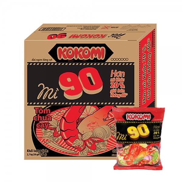 Mì KOKOMI 90 tôm chua cay thùng 30 gói x 90g