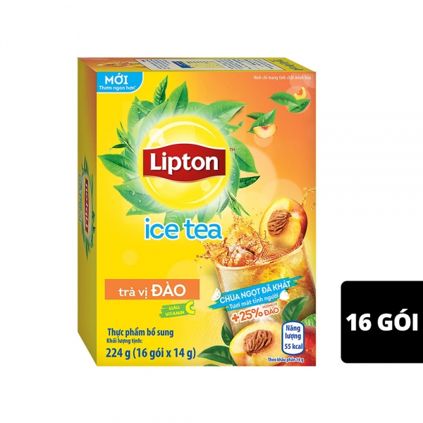 Trà đào Lipton hòa tan tươi mát tỉnh người hộp 16 gói