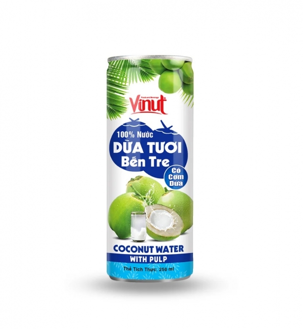 Nước dừa tươi Bến Tre có cơm dừa Vinut – Lon 325ml