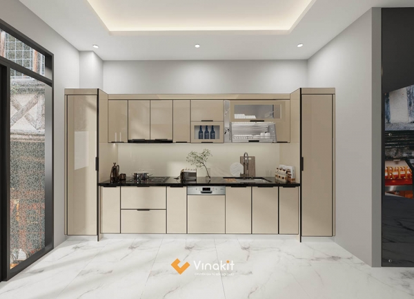 Mẫu tủ bếp Inox cánh kính cường lực CK69